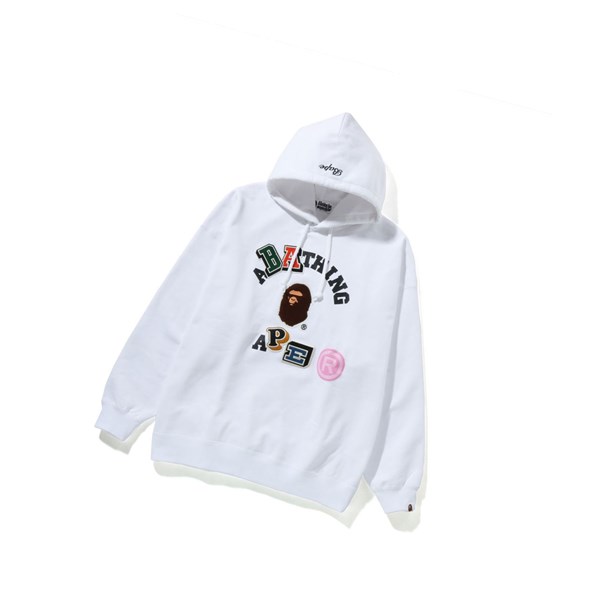 Dámské Mikiny S Kapucí A BATHING APE Bape Multi Fonts College Oversized Bílé | IEKQZ-1487