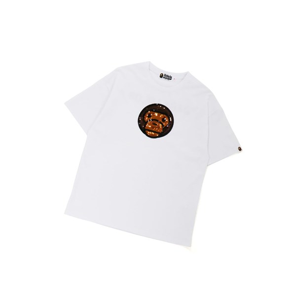 Dámské Tričko A BATHING APE Bape Baby Milo Sequin Oversized Tee Krátké Sleeve Bílé | AQNEM-7352