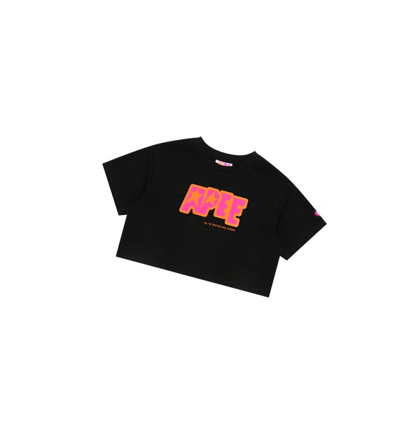 Dámské Tričko A BATHING APE Bape Double Logo Cropped Tee Krátké Sleeve Černé | IJPUS-9601