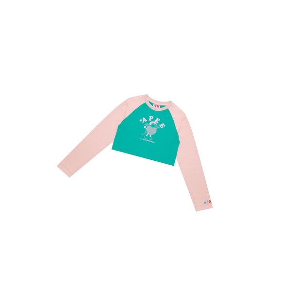 Dámské Tričko A BATHING APE Bape Graphic Long Sleeve Raglan Tee Long Sleeve Růžové | YOLAX-8103