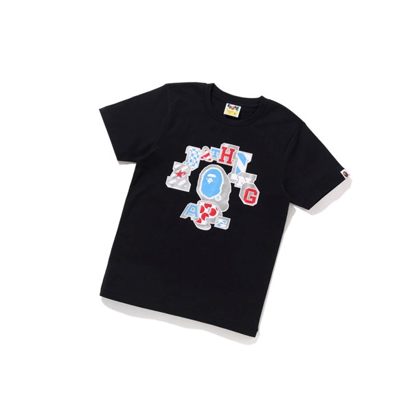 Dámské Tričko A BATHING APE Bape Mix Patched College Tee Krátké Sleeve Černé | HEUFK-3760