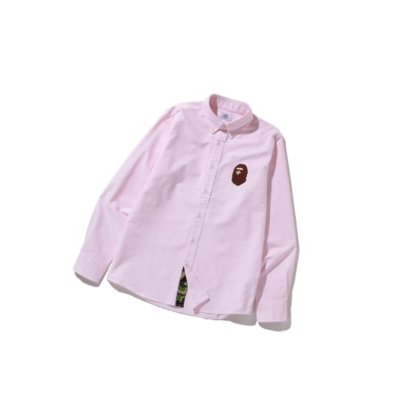 Pánské Košile A BATHING APE Bape Large Ape Head Oxford Bd Long Sleeve Růžové | YNIJG-3278