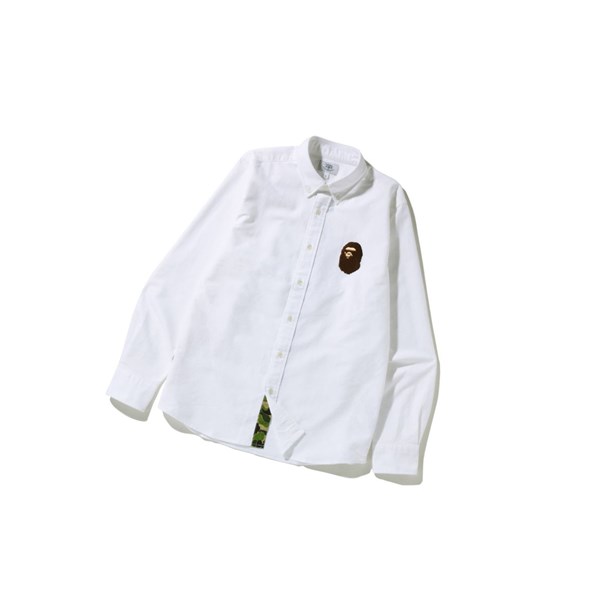 Pánské Košile A BATHING APE Bape Large Ape Head Oxford Bd Long Sleeve Bílé | ZRQYL-5906