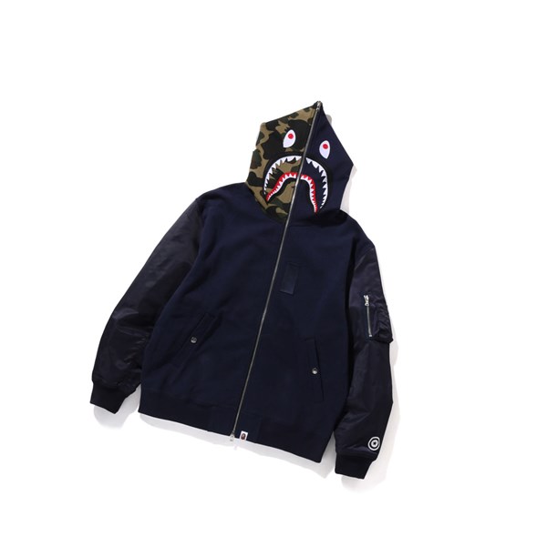 Pánské Mikiny S Kapucí A BATHING APE Bape Military Shark Relaxed Fit Full Zip Throughs Tmavě Blankyt Blankyt | DBRWN-7503