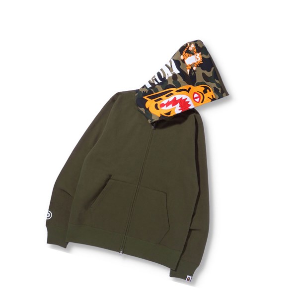 Pánské Mikiny S Kapucí A BATHING APE Bape Tiger Full Zip Throughs Zelene | ENDOA-1503