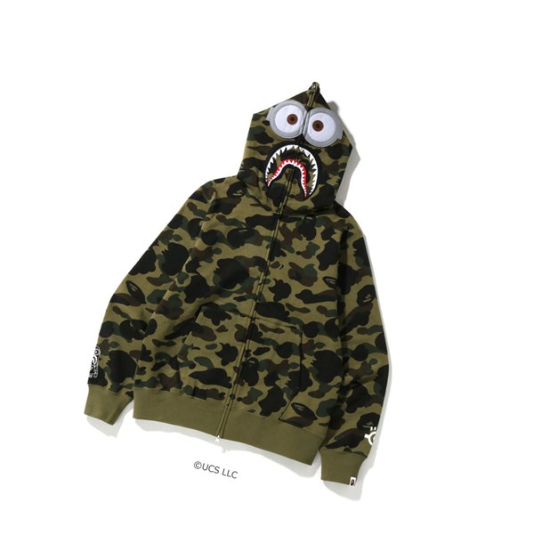 Pánské Mikiny S Kapucí A BATHING APE Bape X Minions 1st Camo Minions Shark Full Zip Throughs Zelene | OQRHF-8365
