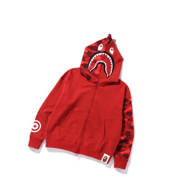 Pánské Mikiny S Kapucí A BATHING APE Bape Color Camo Giant Shark Loose Fit Full Zip Throughs Červené | ZKOXC-3849