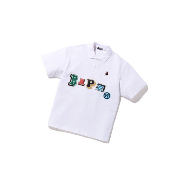 Pánské Polo A BATHING APE Bape Multi Fonts Relaxed Fit Krátké Sleeve Bílé | OIYNX-8301