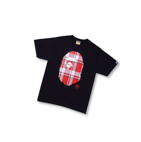 Pánské Tričko A BATHING APE Bape Check Gift Ape Head Tee Krátké Sleeve Černé | UEDHF-8907