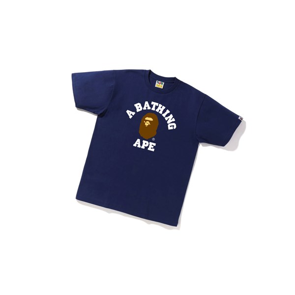 Pánské Tričko A BATHING APE Bape College Tee Krátké Sleeve Tmavě Blankyt Blankyt | LXGAC-3052