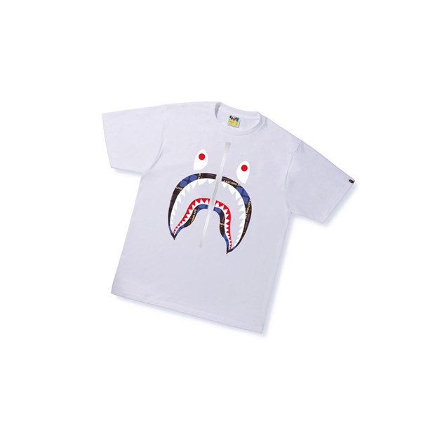 Pánské Tričko A BATHING APE Bape Logo Check Shark Tee Krátké Sleeve Bílé | DIZVO-8509