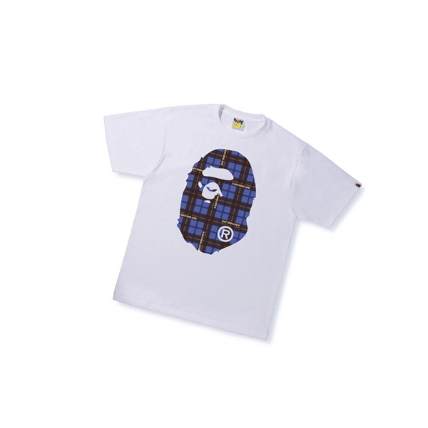 Pánské Tričko A BATHING APE Bape Logo Check Big Ape Head Tee Krátké Sleeve Bílé | IEDMP-1358