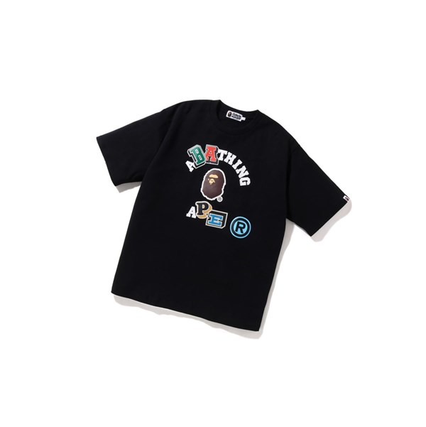 Pánské Tričko A BATHING APE Bape Multi Fonts Relaxed Fit College Tee Krátké Sleeve Černé | EPUGA-7391