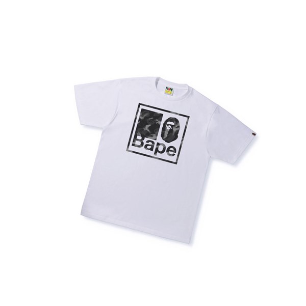 Pánské Tričko A BATHING APE Bape Stroke Camo Bape Quadrangle Tee Krátké Sleeve Bílé | JUGNP-3295