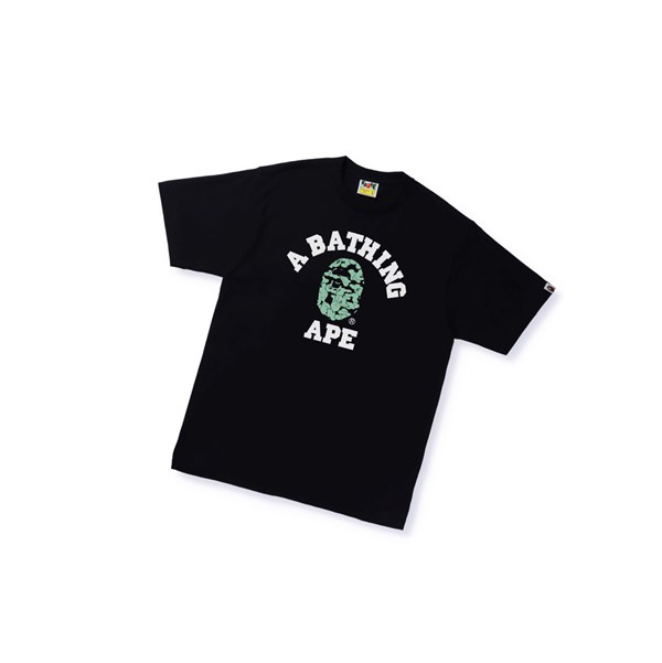 Pánské Tričko A BATHING APE Bape Text Code Camo College Tee Krátké Sleeve Černé | SKCLV-7689