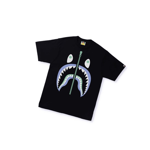 Pánské Tričko A BATHING APE Bape Text Code Camo Shark Tee Krátké Sleeve Černé | TBUKV-0813