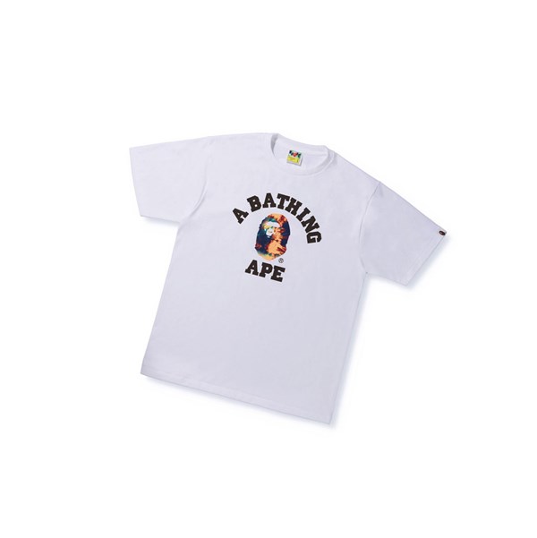 Pánské Tričko A BATHING APE Bape Tie Dye College Tee Krátké Sleeve Bílé | AYUHK-0537