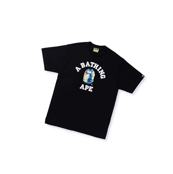 Pánské Tričko A BATHING APE Bape Tie Dye College Tee Krátké Sleeve Černé | TYHPU-4178