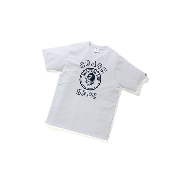 Pánské Tričko A BATHING APE Bape X Coach College Tee Krátké Sleeve Bílé | HWLQE-1269