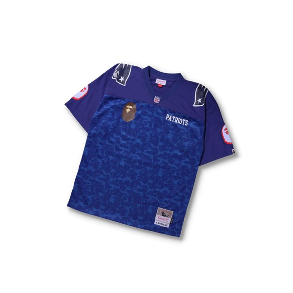 Pánské Tričko A BATHING APE Bape X M&n Nfl New England Patriots Legacy Jersey Krátké Sleeve Blankyt | TIELY-9517